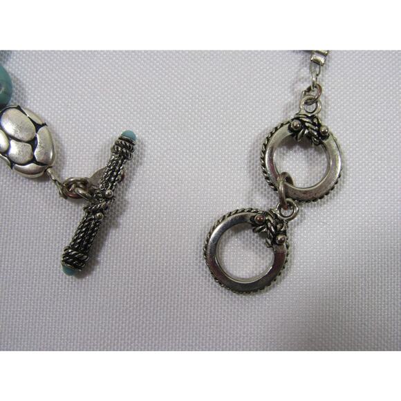 Premier Design Turquoise Marble Bead Silver Tone Toggle Bracelet 8" Boho Grunge - Picture 3 of 4